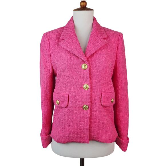 Zara Textured Weave Crop Blazer XS Pink Tweed Boxy Button Jacket Barbiecore - Picture 1 of 8